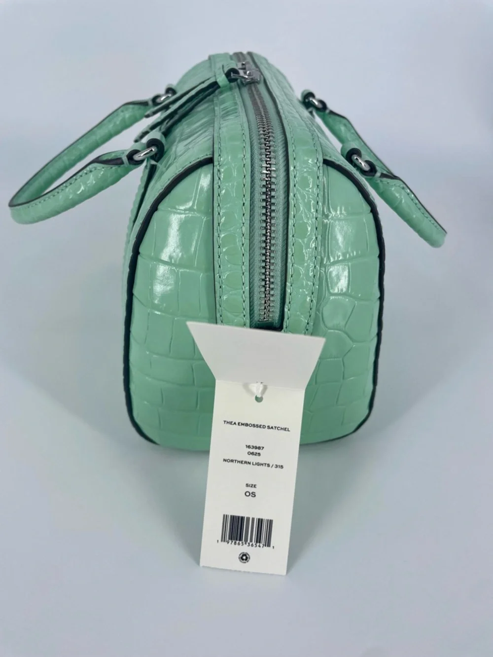 NWT Tory Burch Northern Lights Green Thea Croc-Embossed Bag w/ 2 Straps - Picture 4 of 7